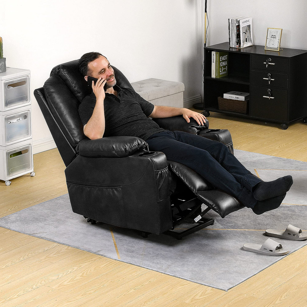 EaseMax Power Lift Recliner – Massage, Heating, USB, Faux Leather