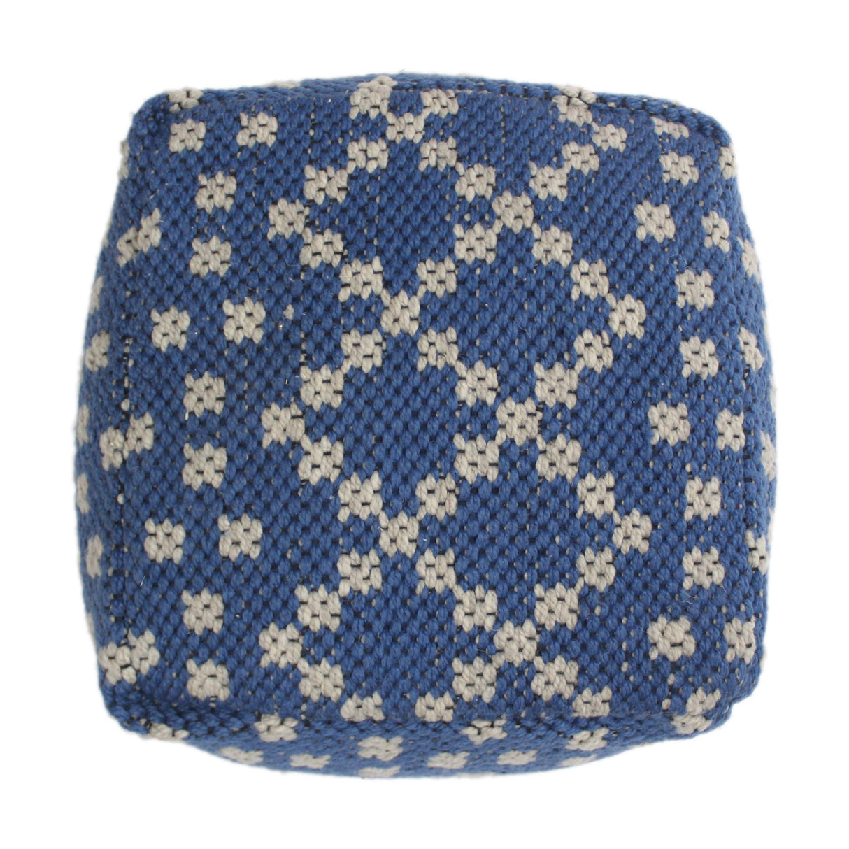 Ophelia Outdoor Cube Pouf, Boho, Blue and White Yarn