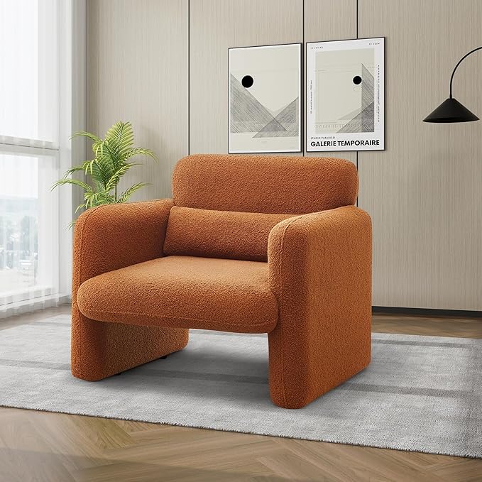 Loveseat Sofa, Sherpa Lamb Fabric Couch | Comfy, Modern Leisure Loveseat with 2 Waist Pillows