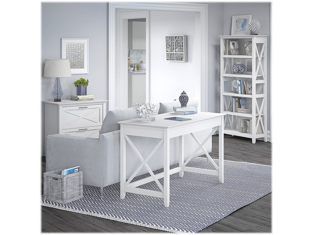 Key West 48W Writing Desk with 2 Drawer Lateral File Cabinet and 5 Shelf Bookcase