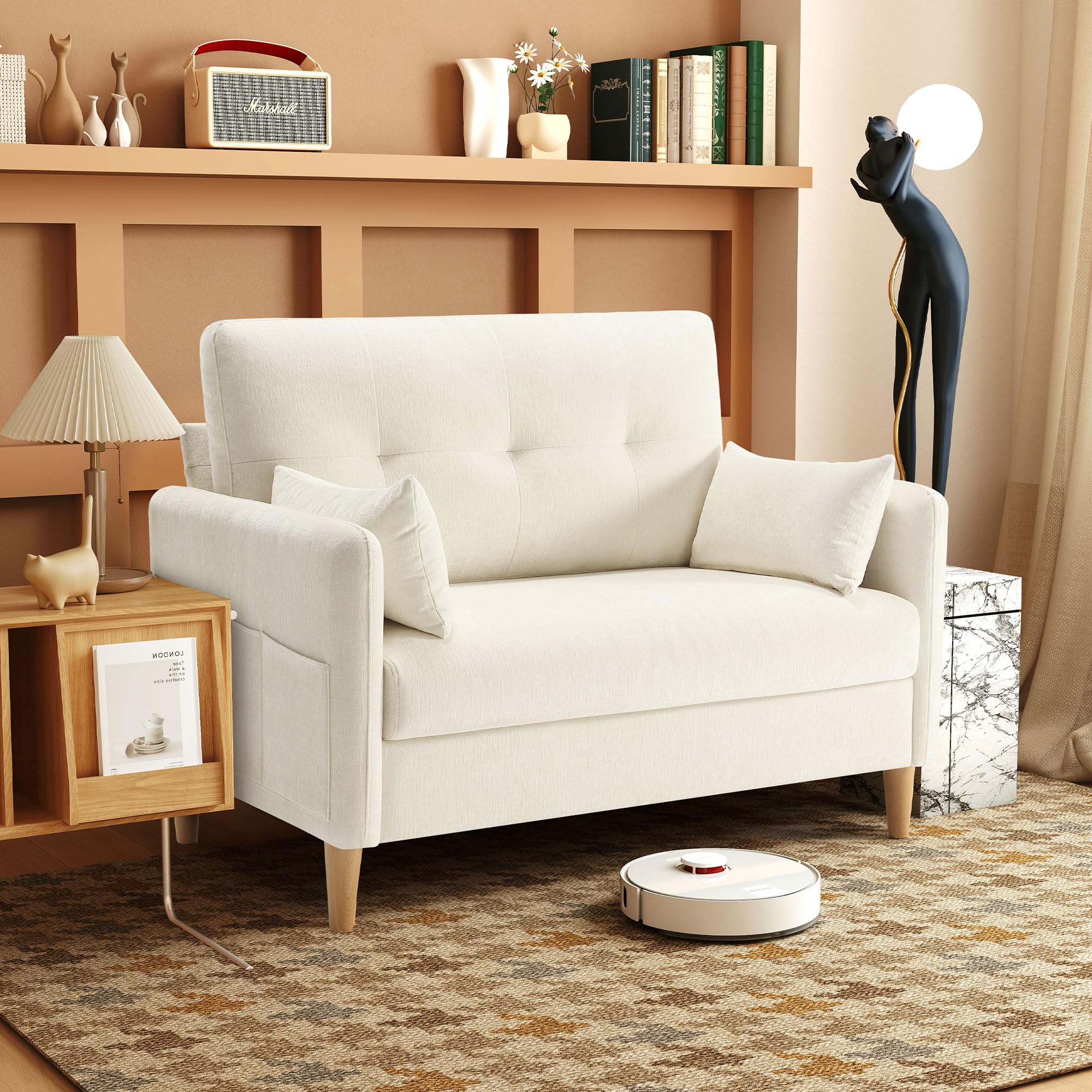 47" Small Sofa Couch for Bedroom,Soft Chenille LoveSeat,Tool Free Setup Sofas