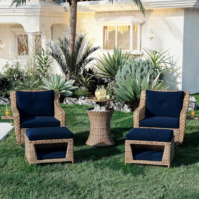 5 Pieces Patio Furniture Outdoor Conversation Set, Sectional Sofa Set with Pet House