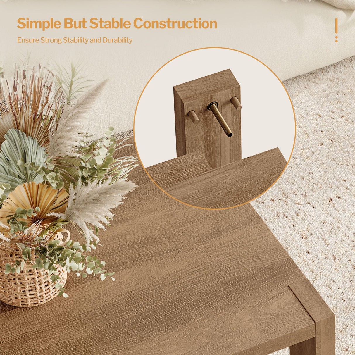 Farmhouse Wood Coffee Table - Boho Table with Storage Shelf