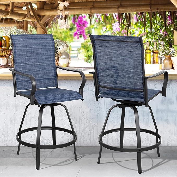 3 Pieces Outdoor Swivel Bar Set, All Weather Textile Fabric Patio High Bar Stool Bistro Set