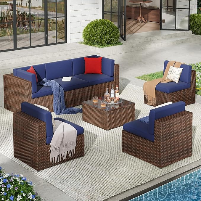 Patio Furniture Sets, 7 Pcs Outdoor Sectional Sofa with Coffee Table