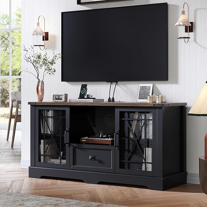 TV Stand with Charging Station Modern 55'' Television Stand Console with Adjustable