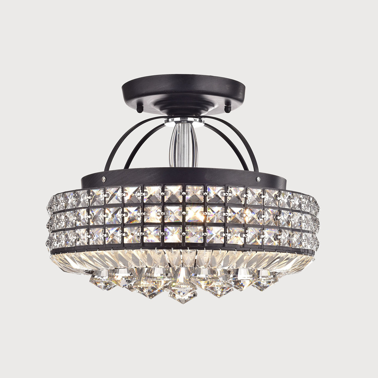 Jojospring Jolie Antique Black Drum Shade Crystal Semi Flush Mount Chandelier