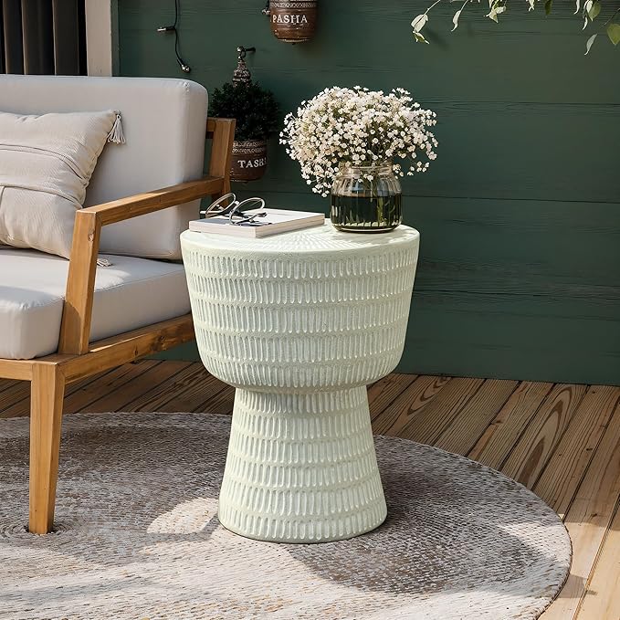 Outdoor Accent Side Table, 15'' Black Round Spiral Pattern Concrete End Table