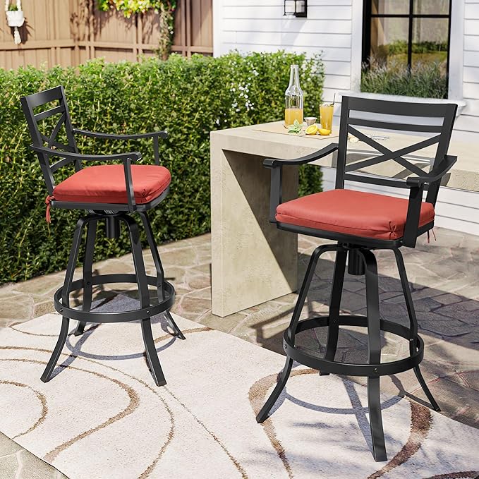 Sunbrella Outdoor Bar Stools Set of 4-30" H Aluminum Swivel Patio Bar Height Bar Stools