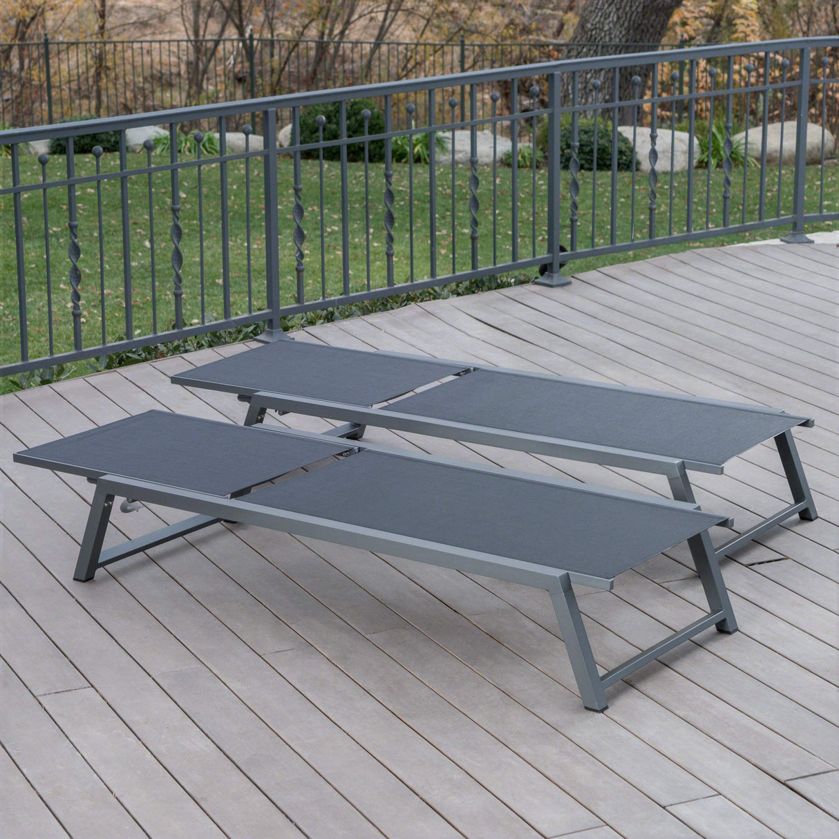 Myers Outdoor Mesh Chaise Lounges with Aluminum Frame, 2-Pcs Set, Black Mesh / Grey