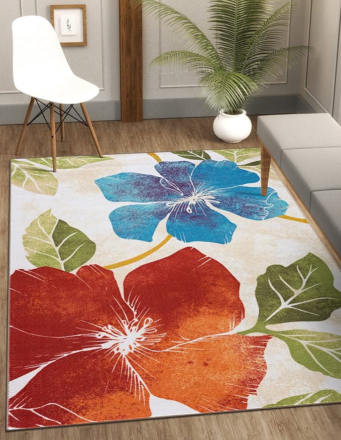 Solana Modern Floral 7'10" x 10'3" Area Rugs Non-Skid (Non-Slip) Rubber Backing Blue