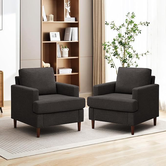 Mid-Century Accent Chair,Modern Linen Fabric Armchair for Living Room