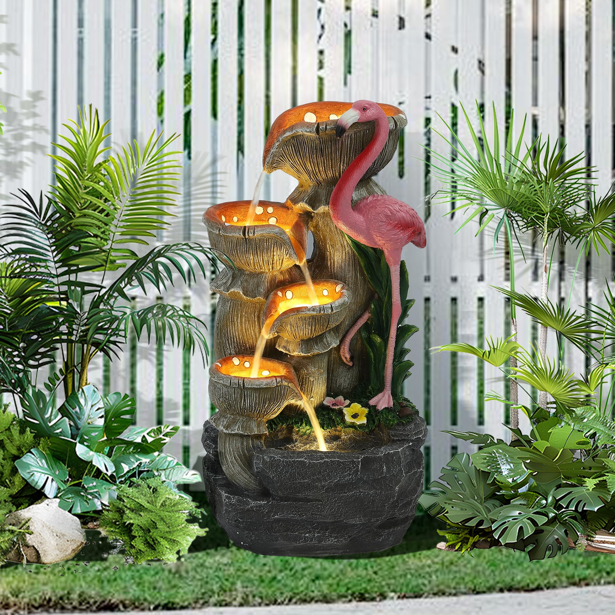 5 Tier Garden Water Fountain Outdoor 25" H Waterfalls with 5 LED Lights and Pump Indoor/Outdoor