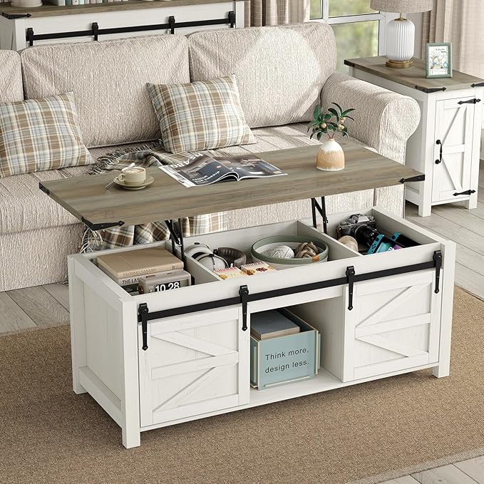 Coffee Table 47.3'' Lift Top Coffee Table with Storage, Modern White Coffee Table