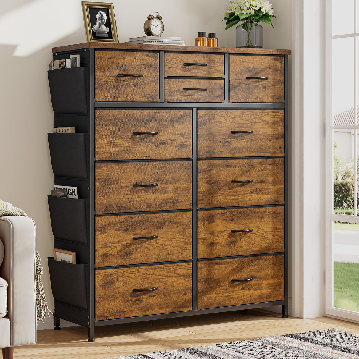 Tall Dresser for Bedroom with 12 Drawers,Dresser Chest of Drawers with Side Pockets