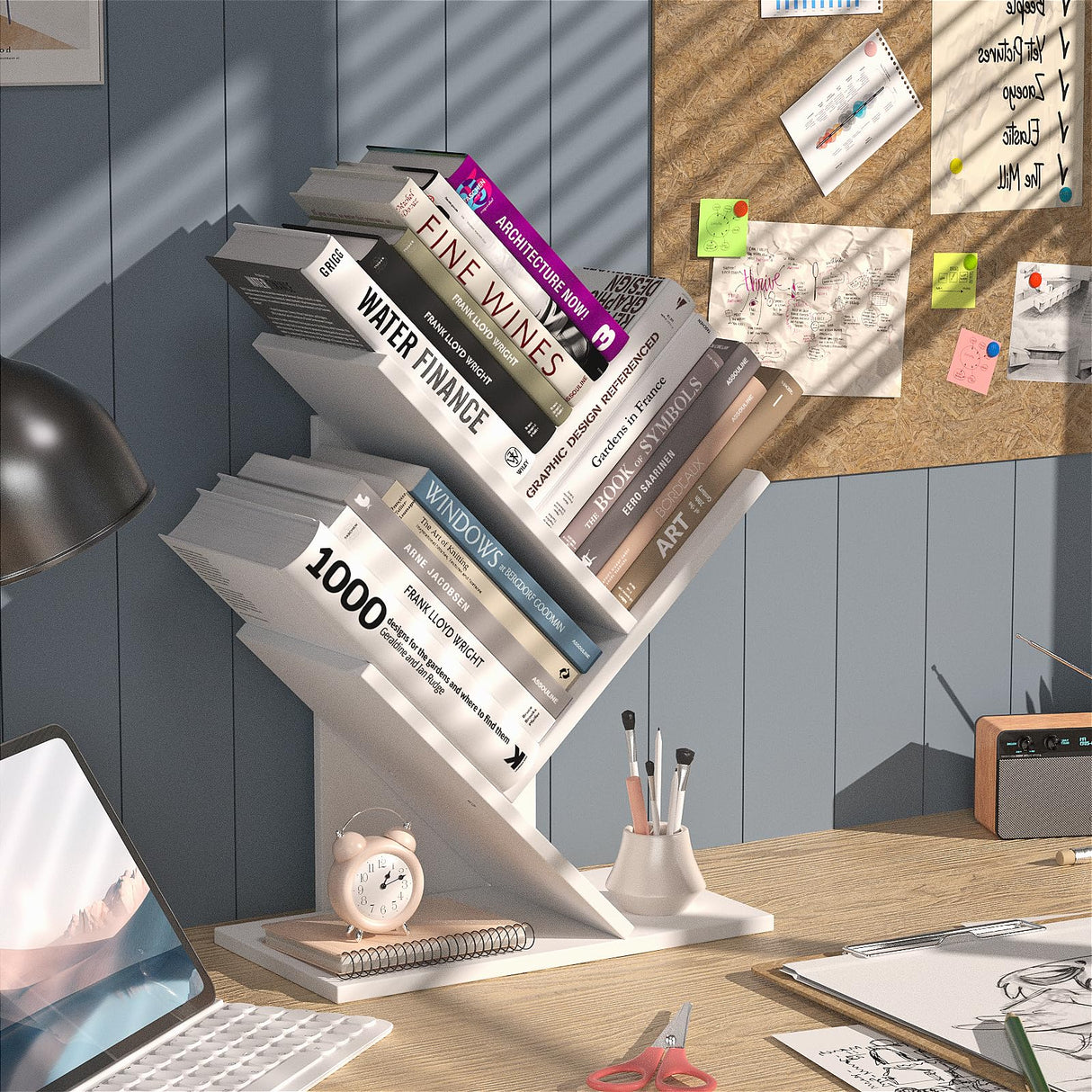 ZRWD Tree Bookshelf, 3-Tier Book Storage Organizer Shelves Floor Standing Bookcase, Wood Storage Rack for Office Home School Shelf Display for Cd/Magazine(White)