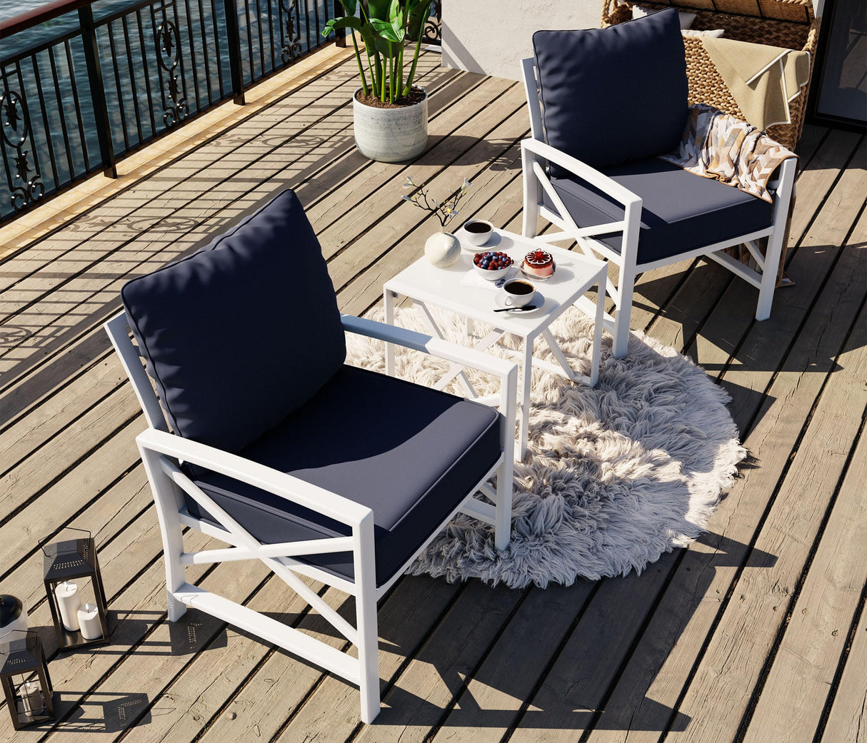 3-Piece Outdoor Patio Bistro Set - Wicker Conversation Furniture with Coffee Table
