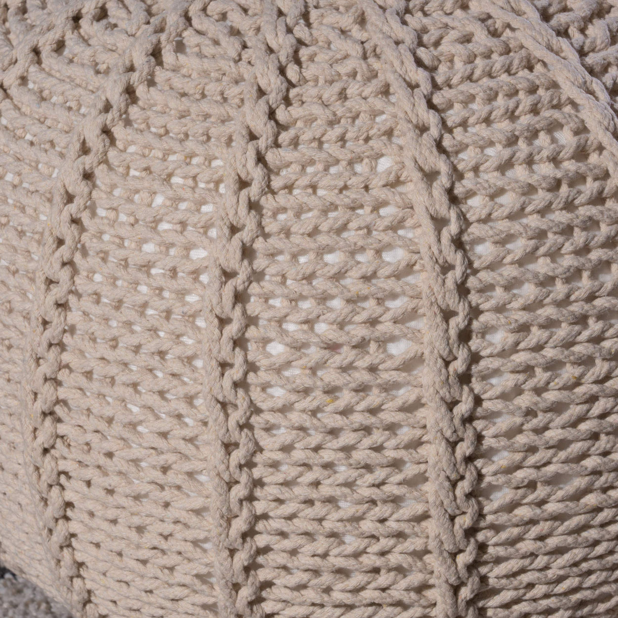Agatha Knitted Cotton Pouf, Beige Small