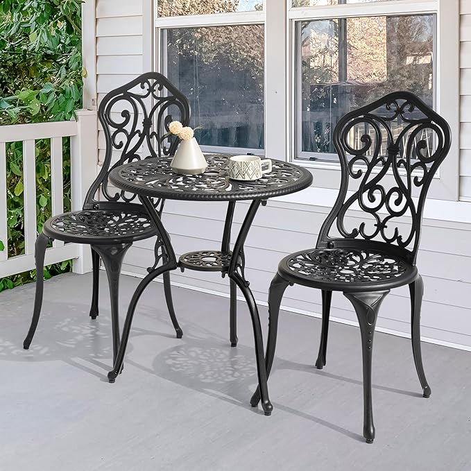 3 Piece Outdoor Bistro Table Set, All Weather Cast Aluminum Patio Bistro Sets Patio Table