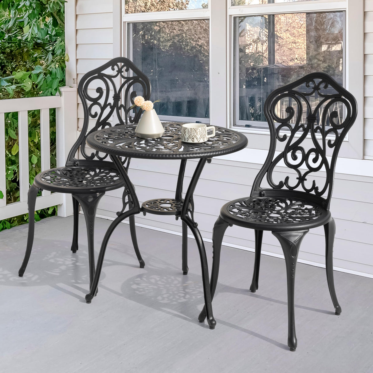 3 Pieces Patio Bistro Set, Outdoor Bistro Set with 2 Chairs, Round Table with Umbrella Hole