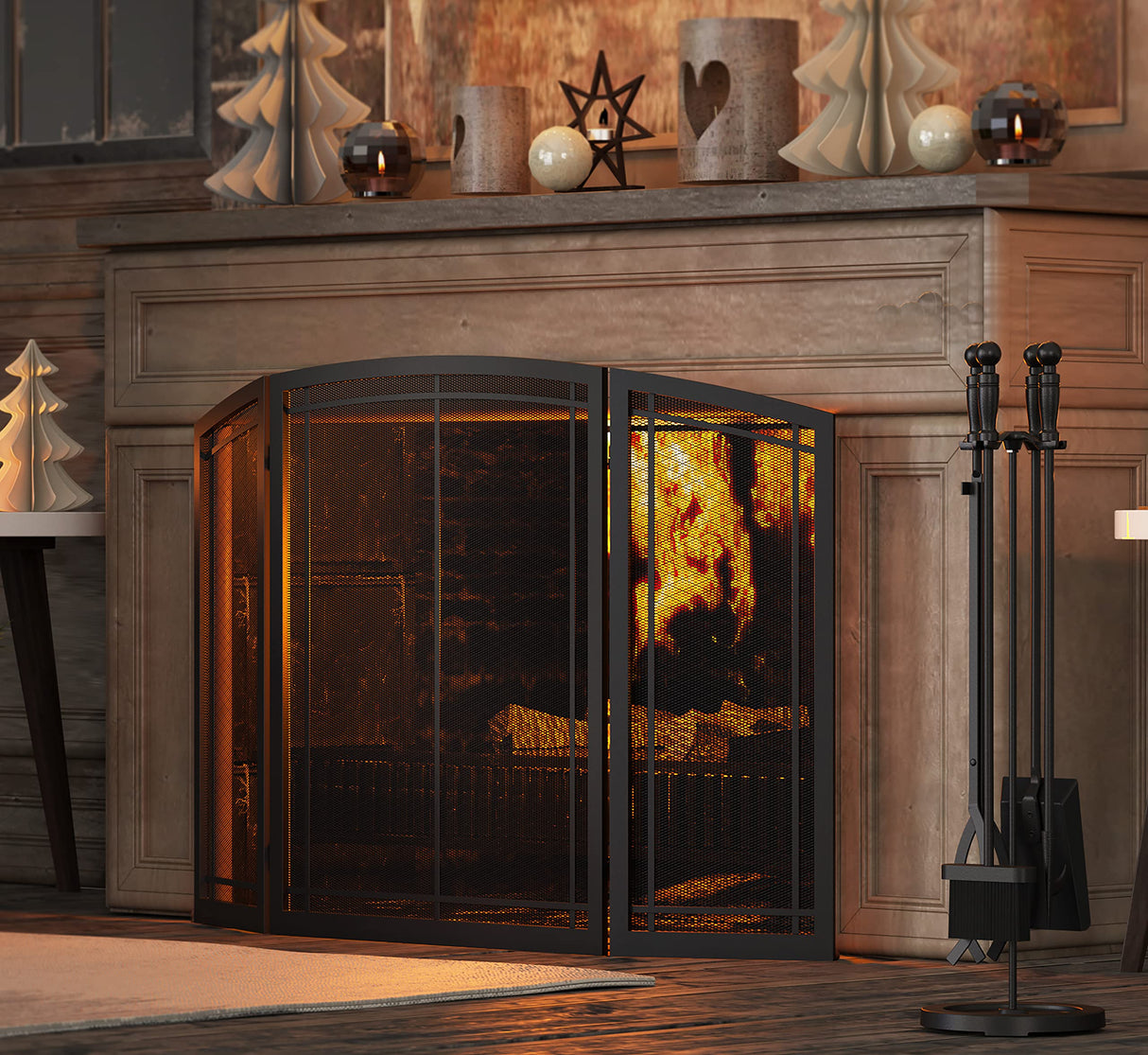 Fireplace Tools Set 5 Pieces Wrought Iron Fire Place Pit Poker Holder 31" H (Black)