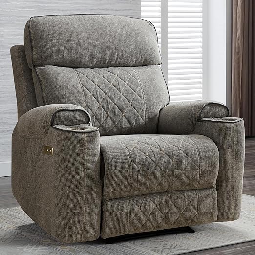 GridComfort Power Recliner Chair – USB Port, Cup Holder & Lattice Stitching
