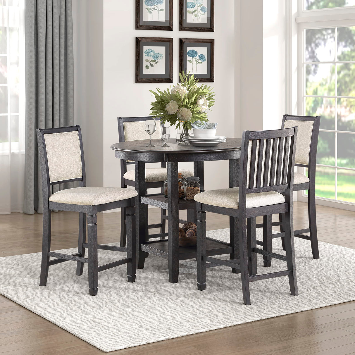 Counter Height Dining Set, Brown/Black