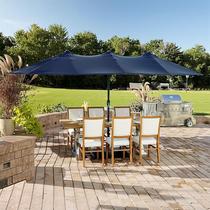 15ft Outdoor Patio Double-sided Umbrella with Base Included with Crank Handle