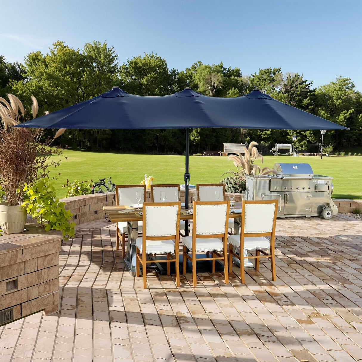 15ft Outdoor Patio Double-sided Umbrella with Base Included with Crank Handle