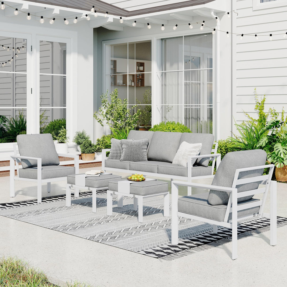 Aluminum Patio Furniture Set, 7 Seats Patio Conversation Set, Large Size and High Back Outdoor Couch