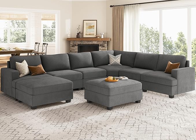 Sofa with Storage Ottoman, U Shape Sectional Couch with Chaise