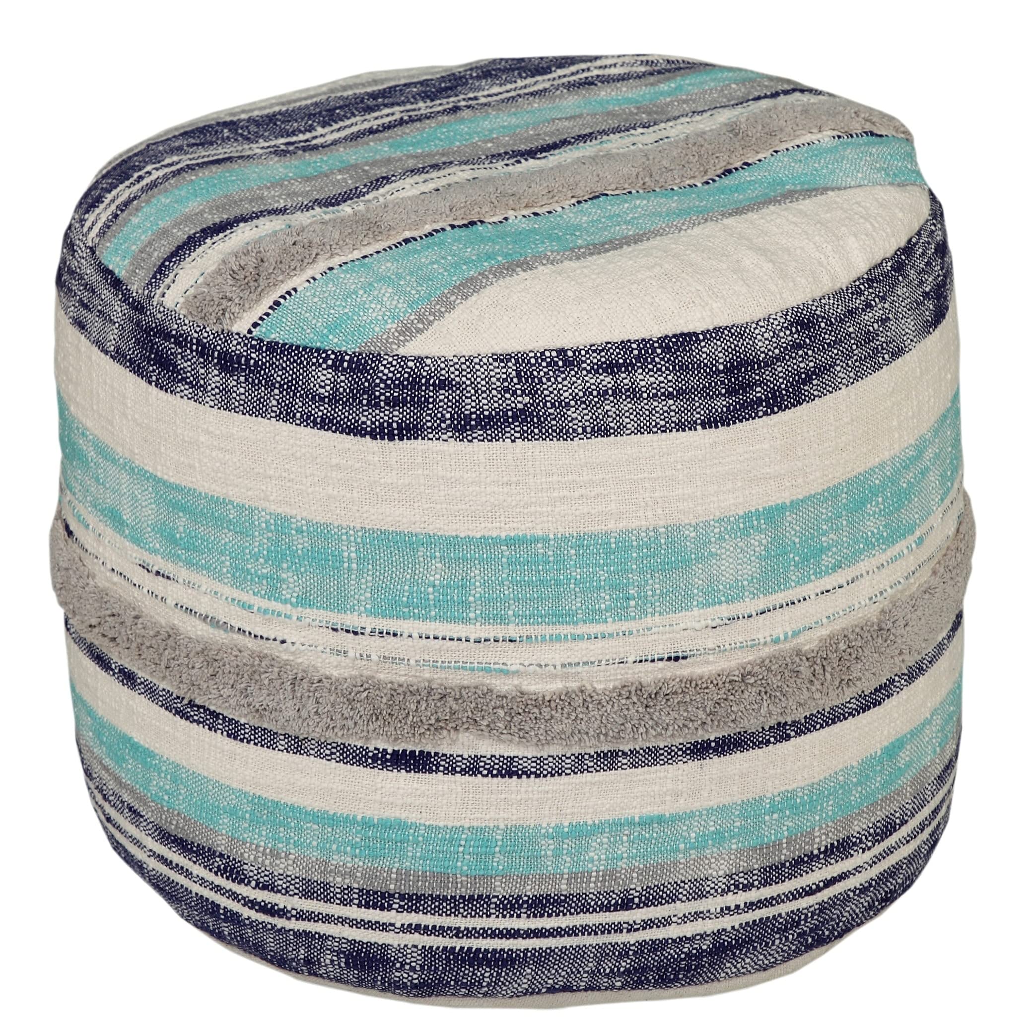 Home Coastal Stripe Pouf, 18"x14", White/Blue