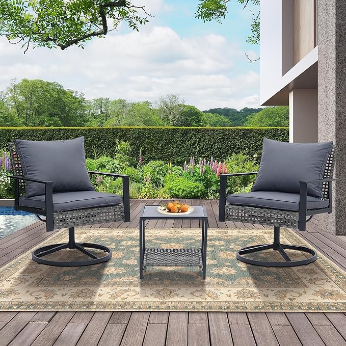 3 Piece Patio Bistro Set, Outdoor Patio Wicker Furniture Set