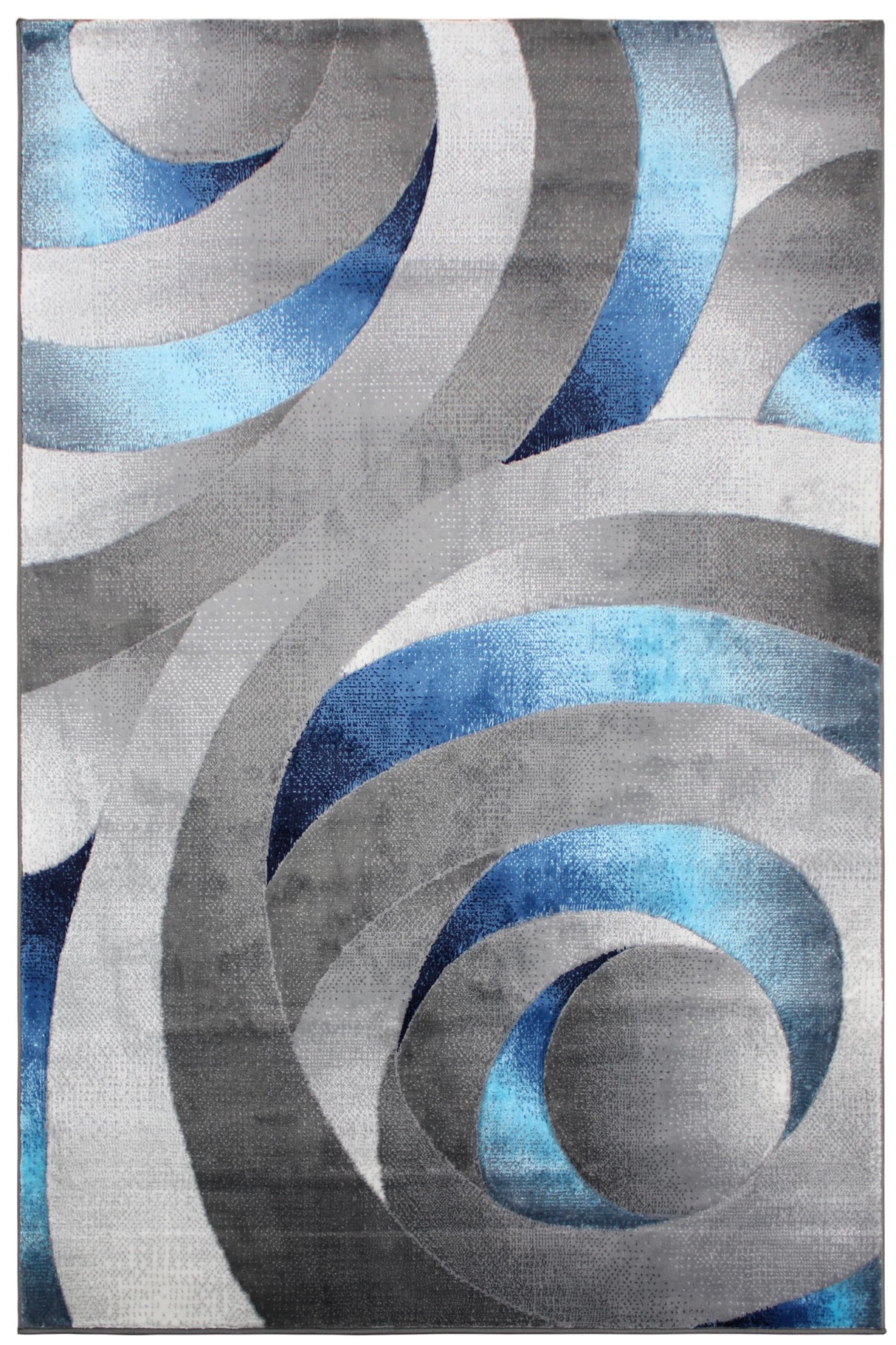 Blue Ocean Waves Area Rug 8x10 - Modern Abstract Swirl Design