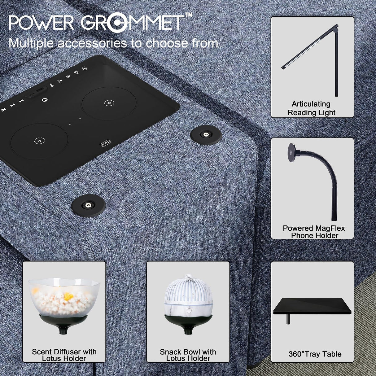 Home Theater Seating Set of 3, Power Conscle with Cup Holders, Bluetooth Stereo,