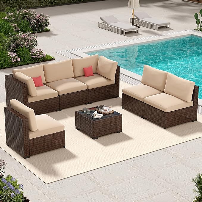 7 Piece Patio Furniture Set, Outdoor Furniture Patio Sectional Sofa Set