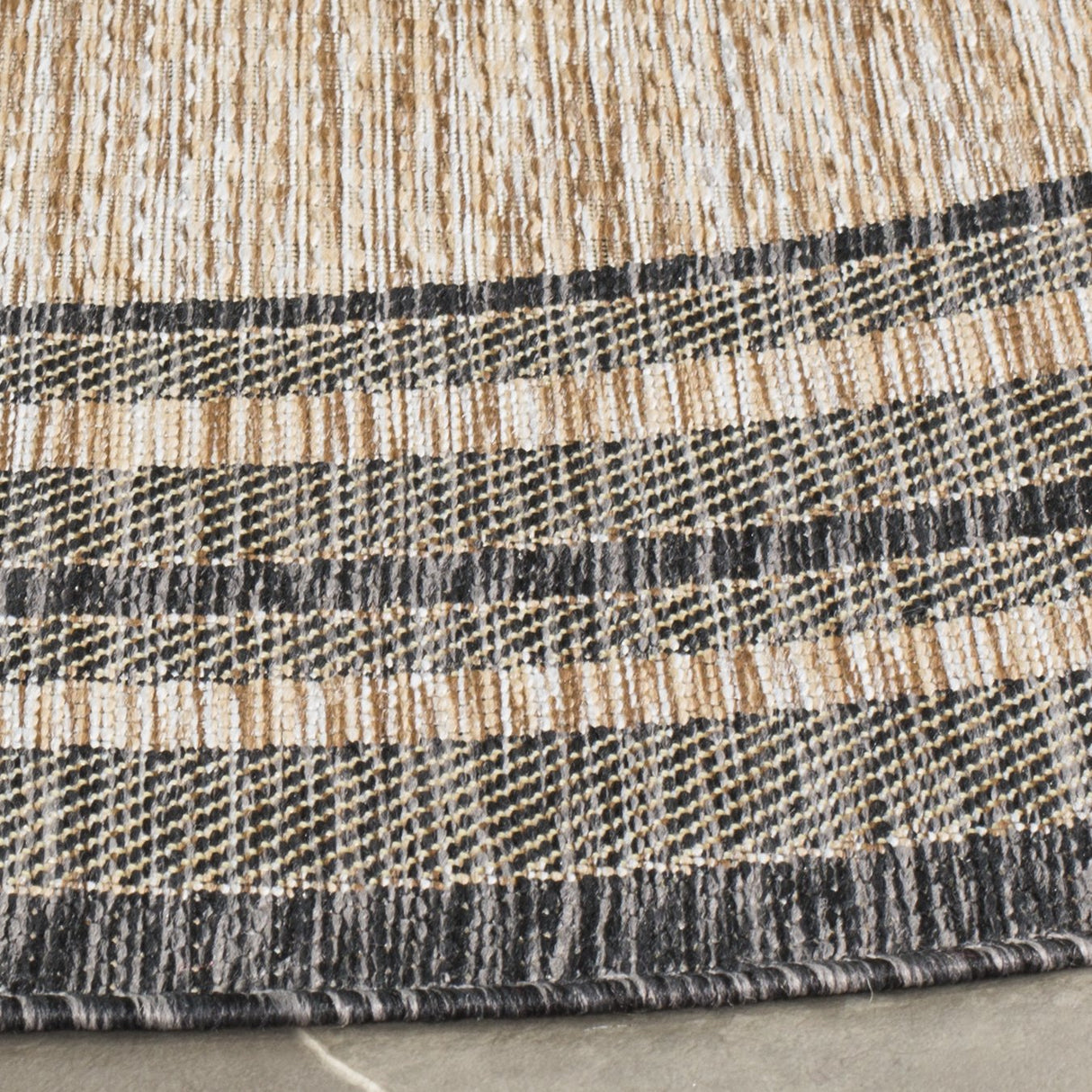 Courtyard Collection 6'7'' Round Natural / Black CY8475 Indoor/ Outdoor Patio Backyard