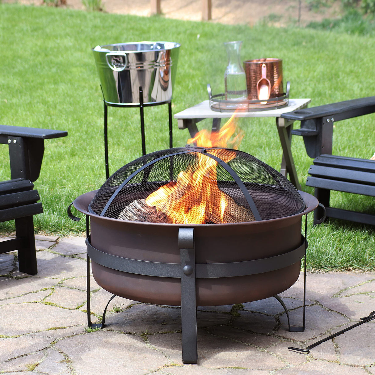 29 - Inch Wood - Burning Outdoor Fire Pit - Bronze Cauldron Wood Fire Pit - Bircata