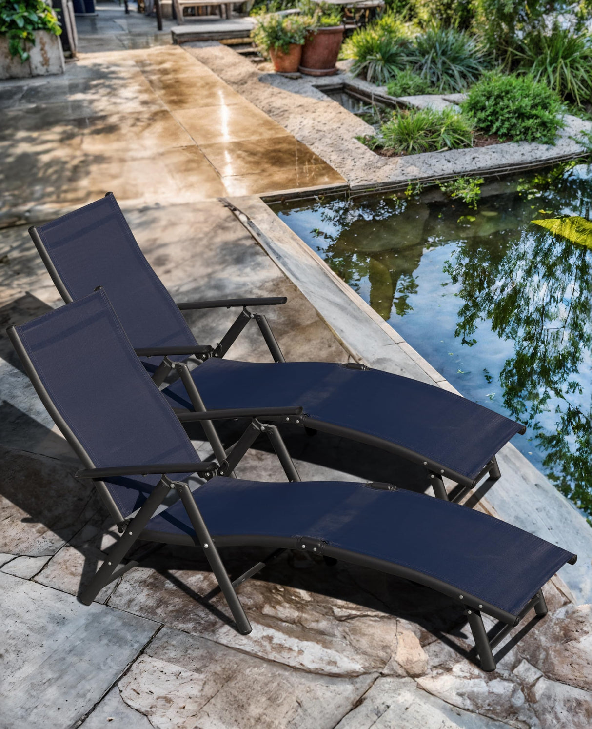 Lounge Chairs Adjustable Chaise Lounge Chairs Folding Outdoor Recliners Set of 2 for