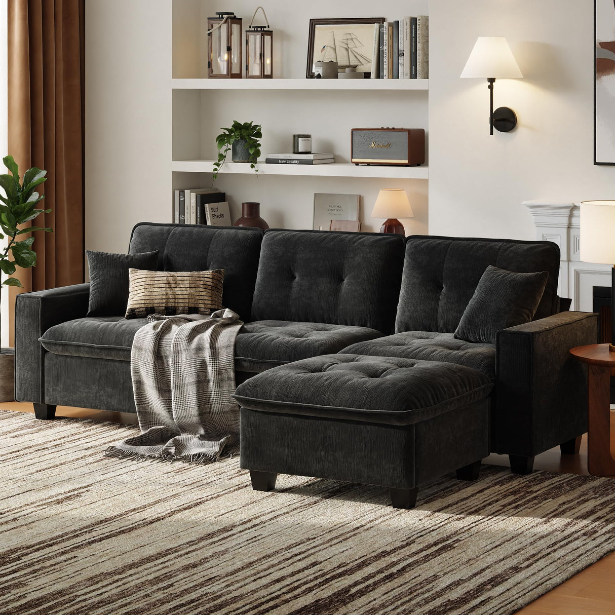 Convertible Sectional Sofa Couch, Modern L Shaped Sofa 3-Seater Cloud