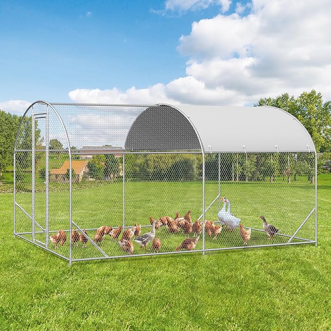 CoopGuard Walk-In Chicken Coop – Reinforced Galvanized Steel Run with Waterproof Roof