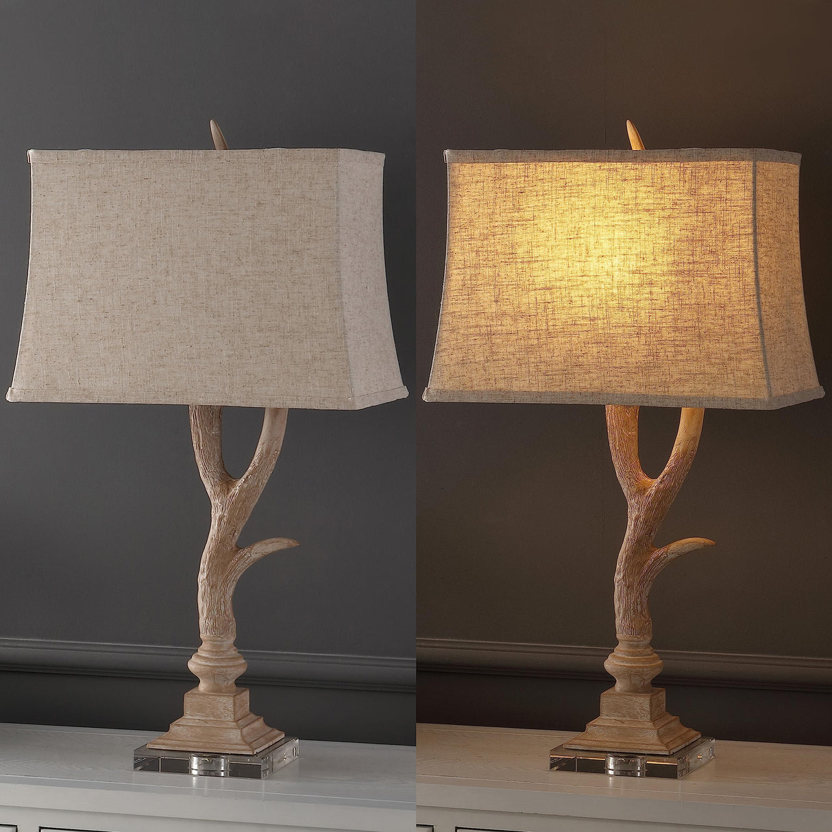 JYL6306B Antler 29.5" Rustic Resin/Crystal LED Table Lamp, Traditional for Bedroom