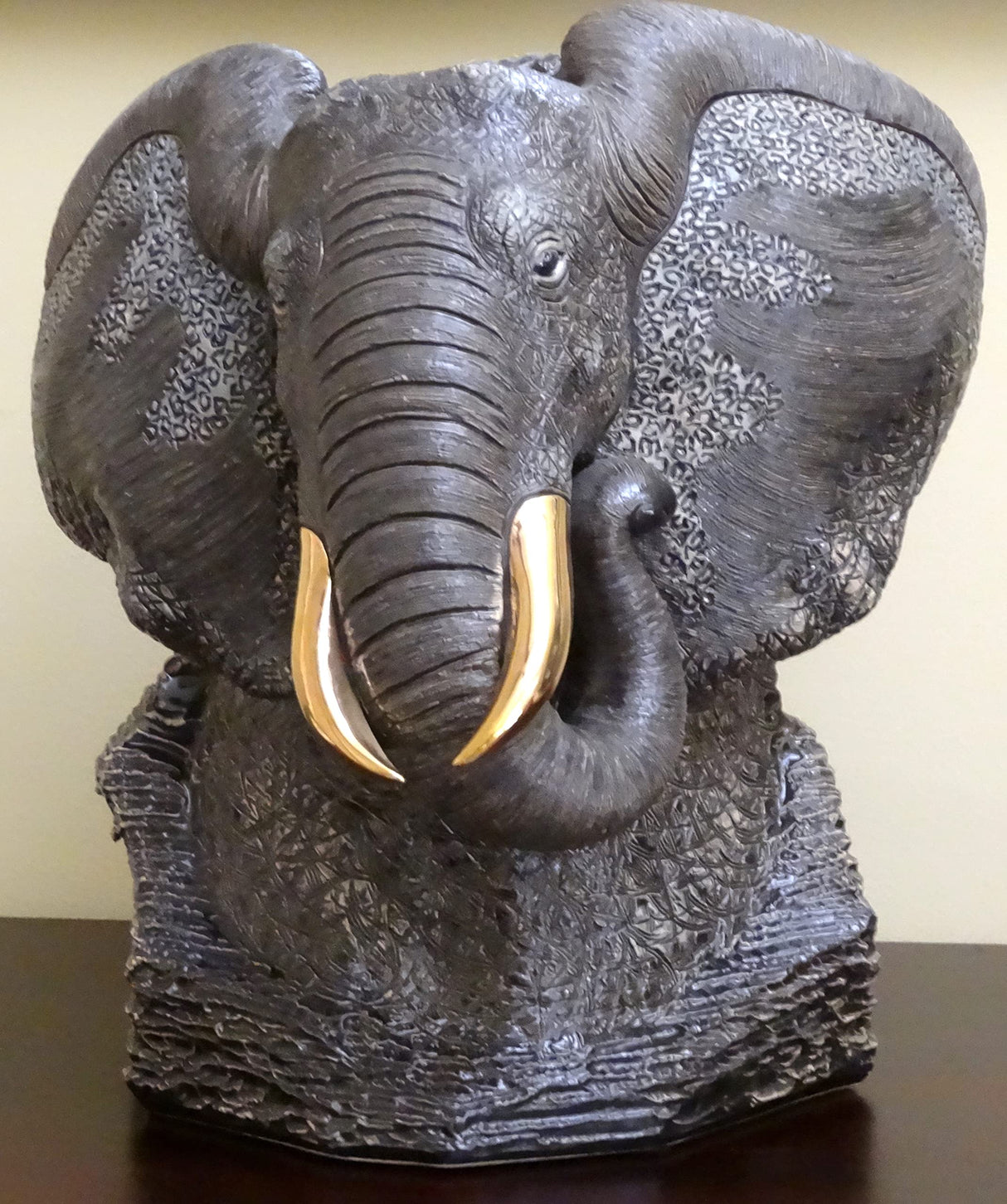 Handmade Sculpted Ceramic Large Black Elephant Bust Gallery Sized