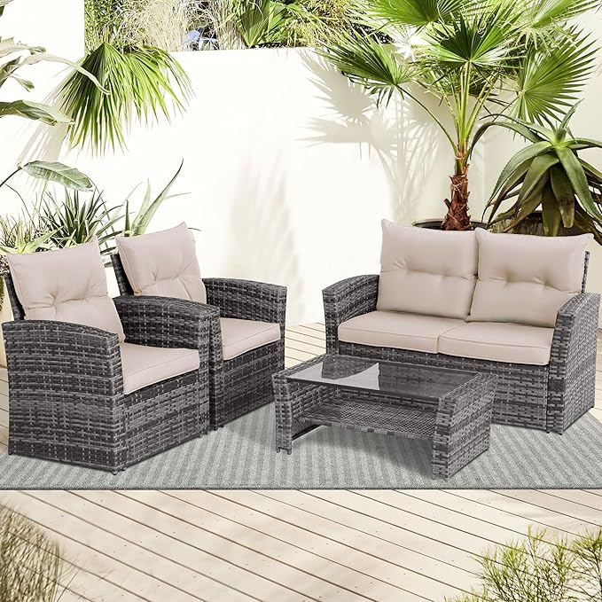 4 Piece Outdoor Patio Furniture Set, Outdoor Sectional Furniture