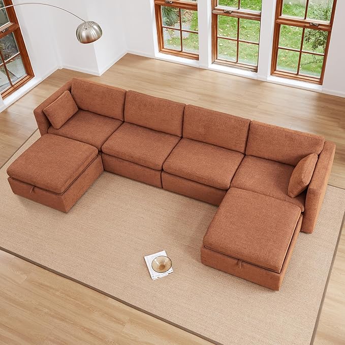 Terracotta 6-Seat U-Shaped Modular Sofa Set, Extra Large Sectional Couch