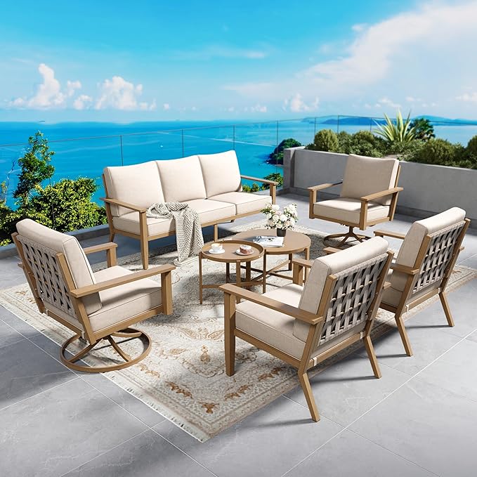 Patio Conversation Set,5 Pcs Metal Outdoor Furniture with 3-Seater Sofa,2 Single Chairs