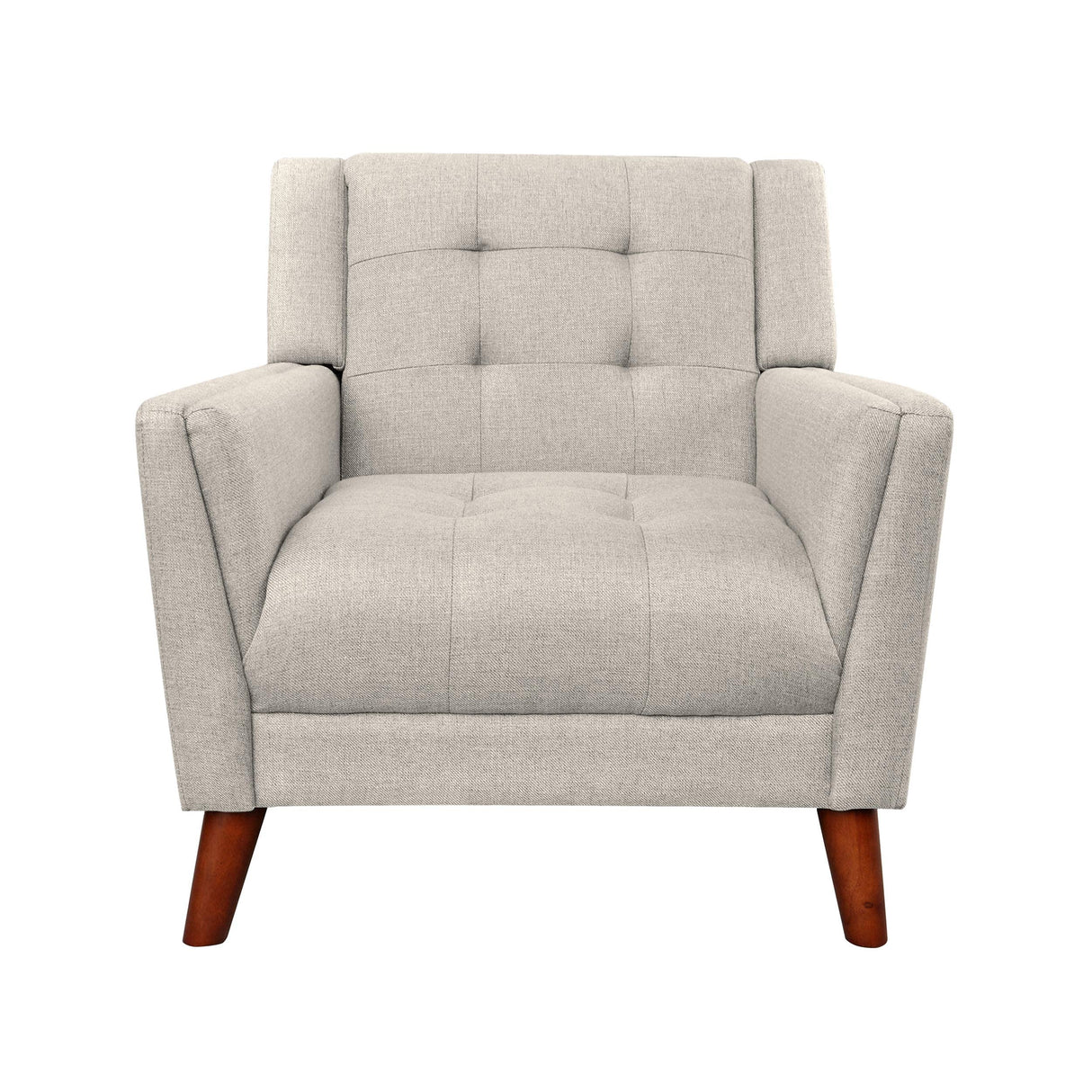 Evelyn Mid Century Modern Fabric Arm Chair, Beige & Walnut