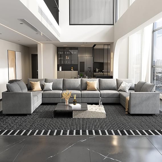 Convertible Modular Sectional Sofa with Ottomans Polyester Fabric Sleeper Sectional