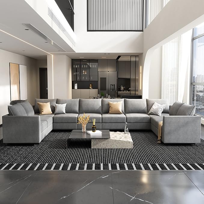 U Shape Corner Sectional Sofa Set, Aqua Blue