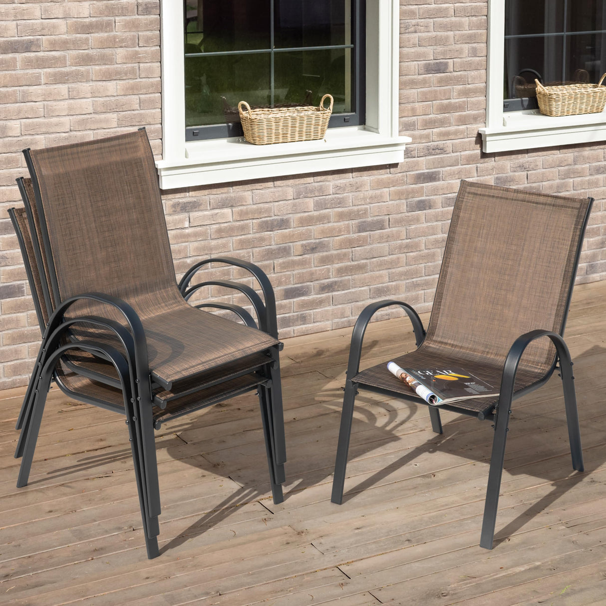 Patio Dining Chairs Set of 4, Outdoor Stackable Dining Chairs with High Back